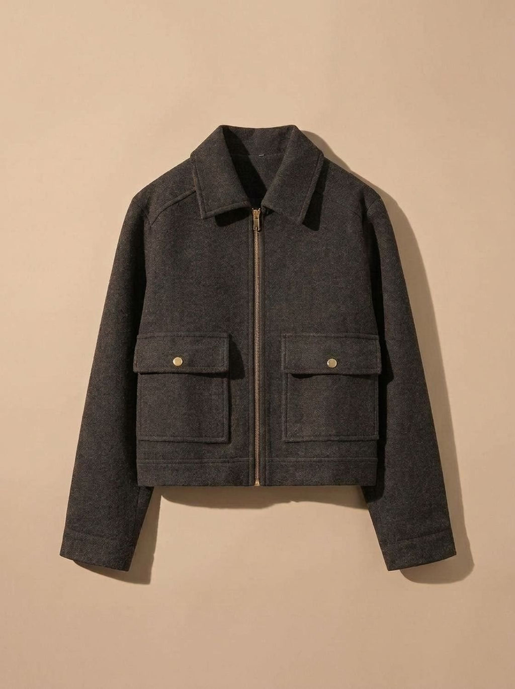 Women's Cropped Wool-Blend Overcoat with Asymmetrical Closure