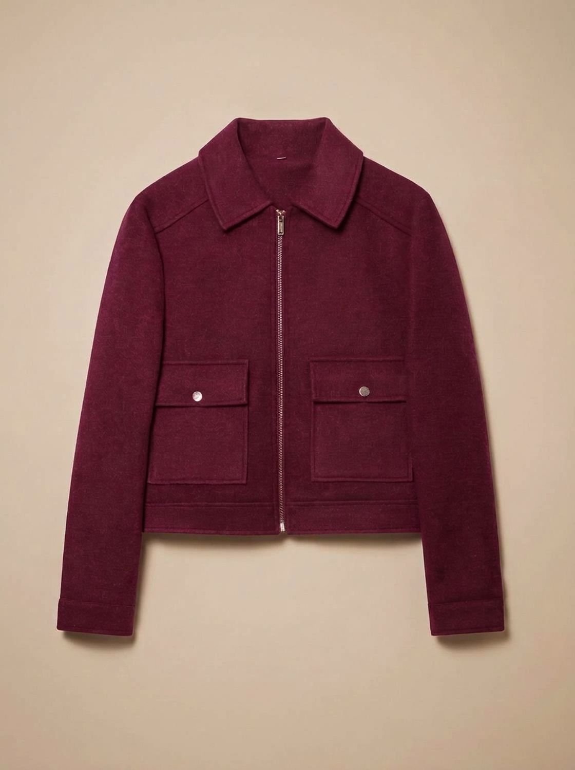Women's Cropped Wool-Blend Overcoat with Asymmetrical Closure