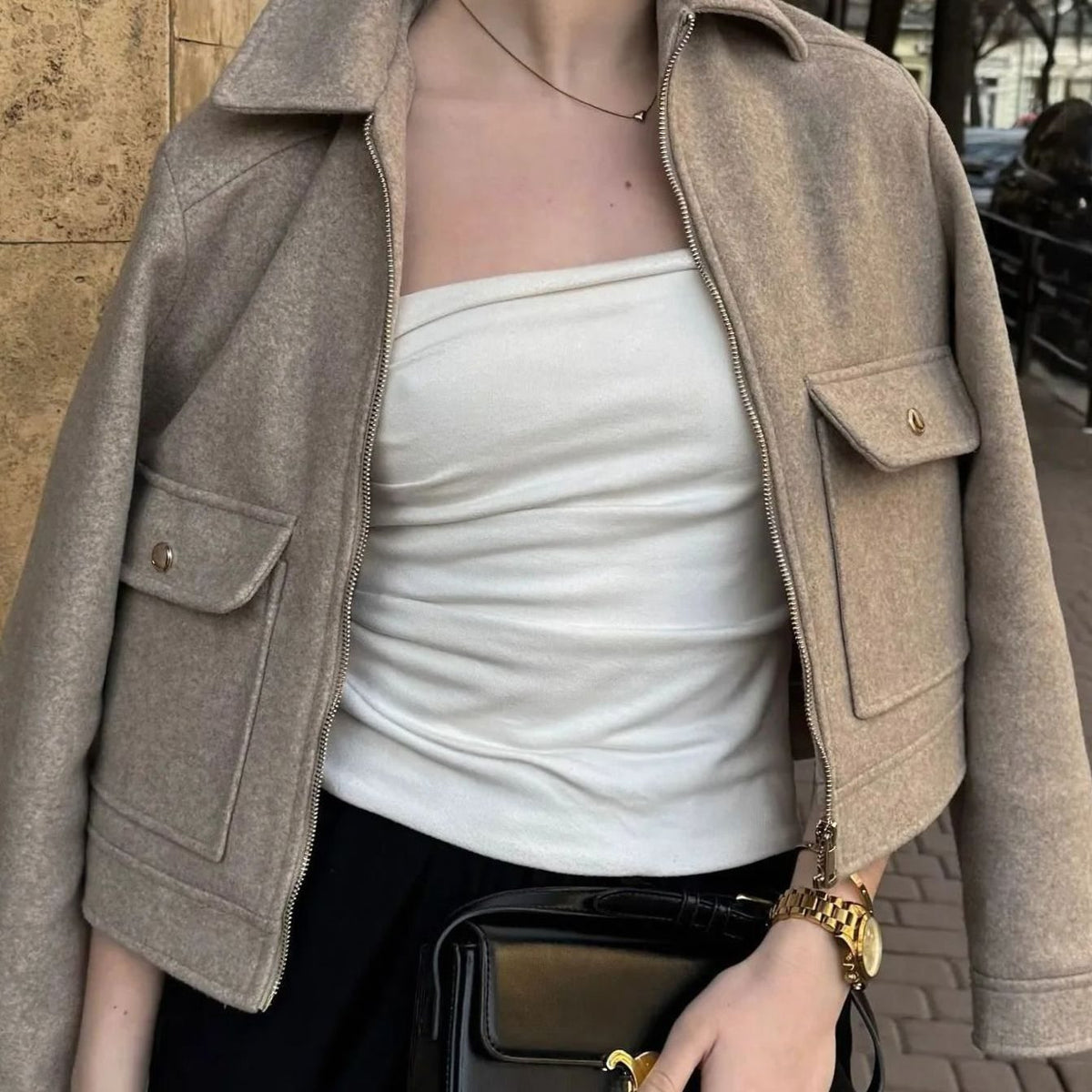Women's Waist-Length Wool Bomber Coat