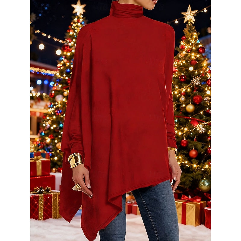 Women's Dressy Asymmetrical Hem High Neck Knit Sweater