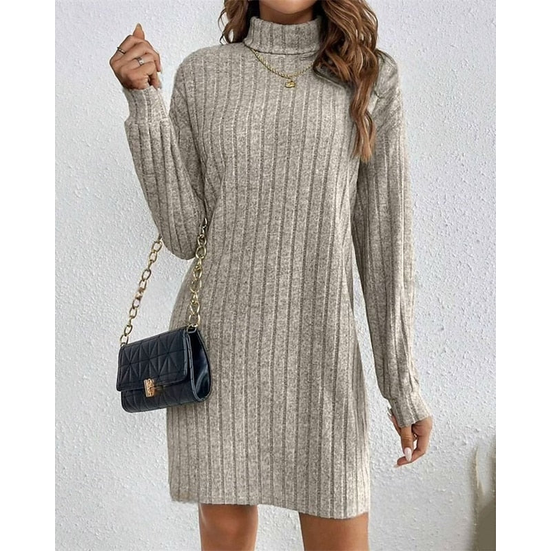 Women's High Neck Ribbed Everyday Sweater Dress