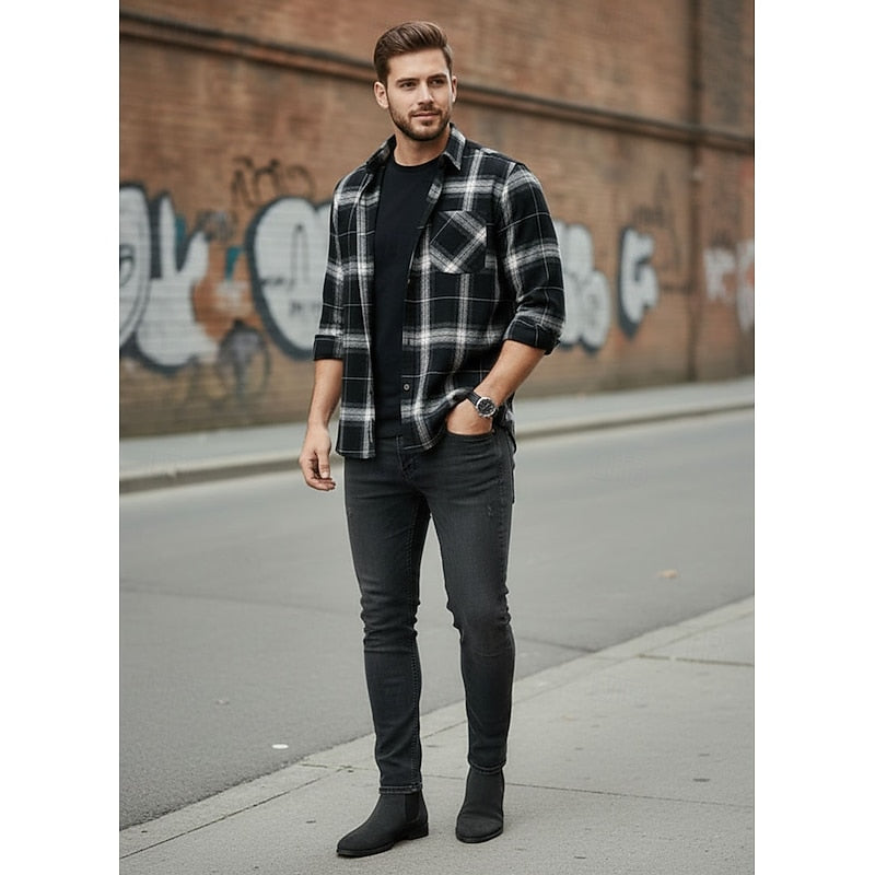 Men's Soft Plaid Layering Button-Down Overshirt