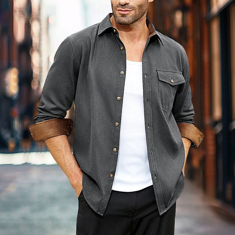 Men's Button Front Overshirt Coat with Chest Pocket