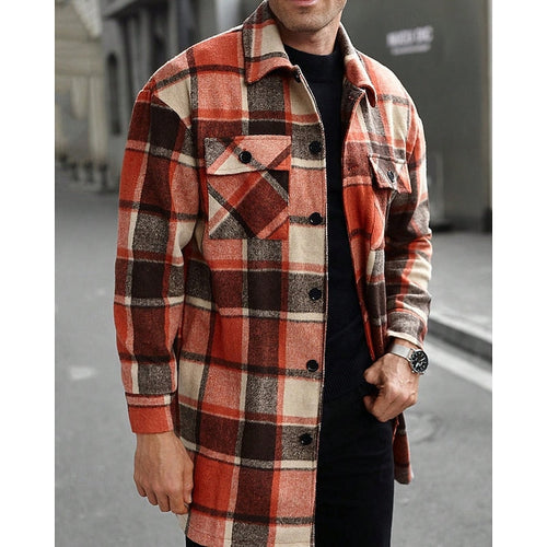 Men's Button-Front Checked Shirt Jacket with Pockets