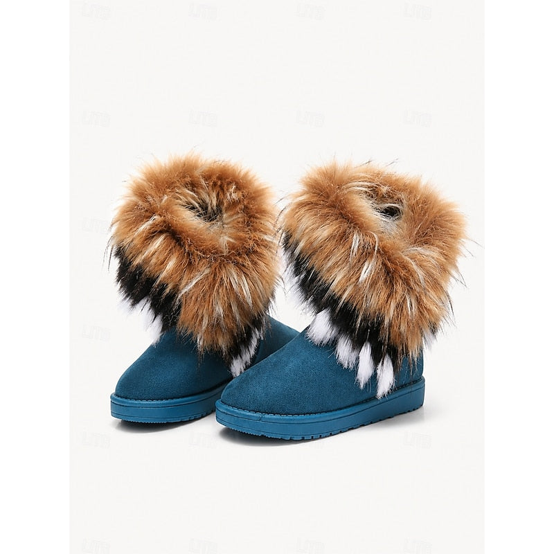 Women's Soft Fluffy Trim Pull-On Snow Boots