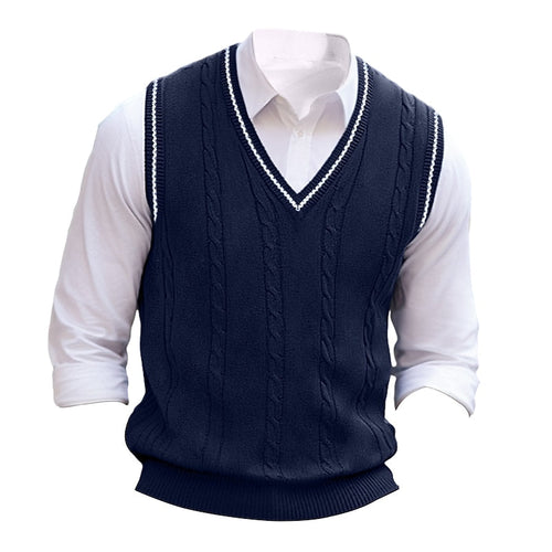 Men's Classic Cable Stitch Sweater Vest for Layering