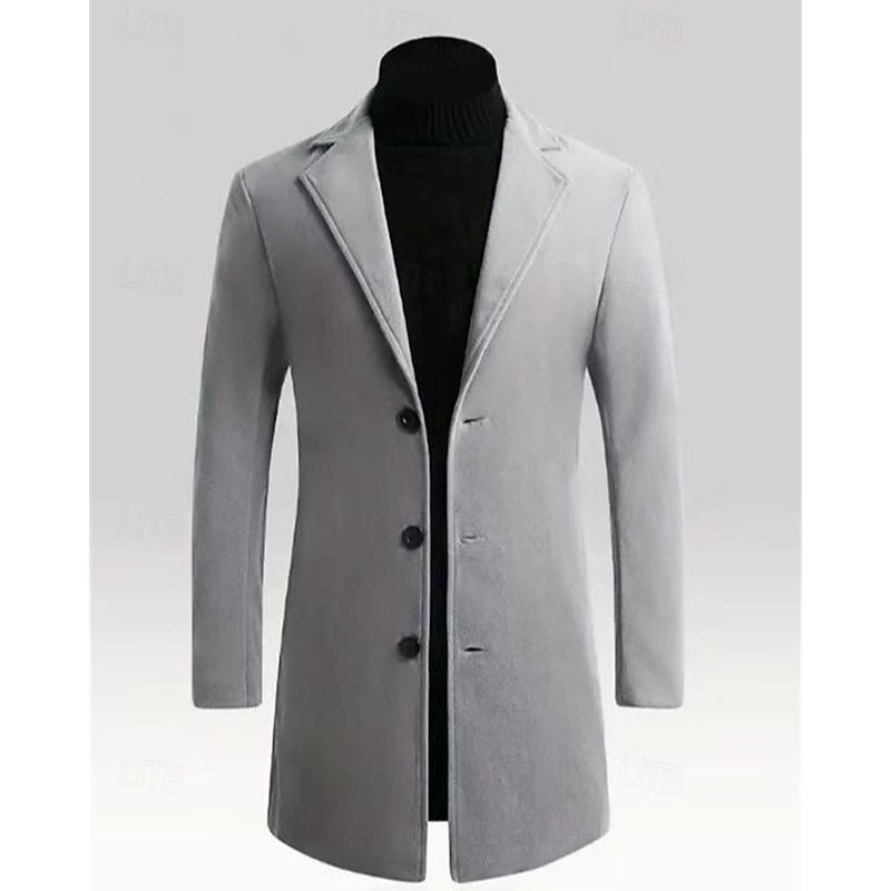 Men's Classic Full-Length Overcoat with Deep Pockets