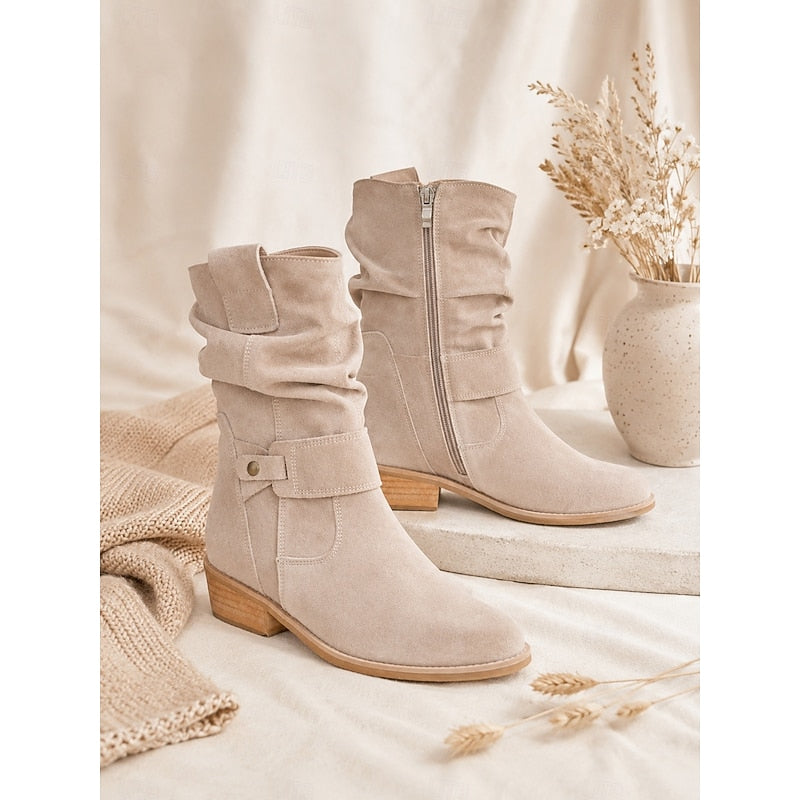Women's Gentle Block Heel Relaxed Shaft Short Boots