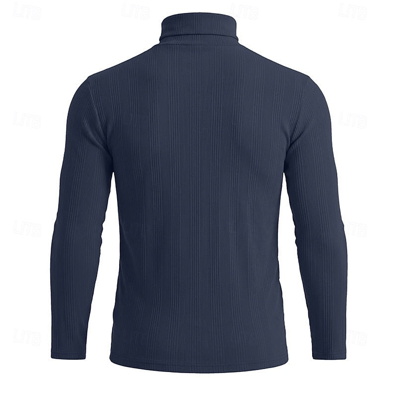 Men's Fitted Fine Rib High Neck Knit Sweater