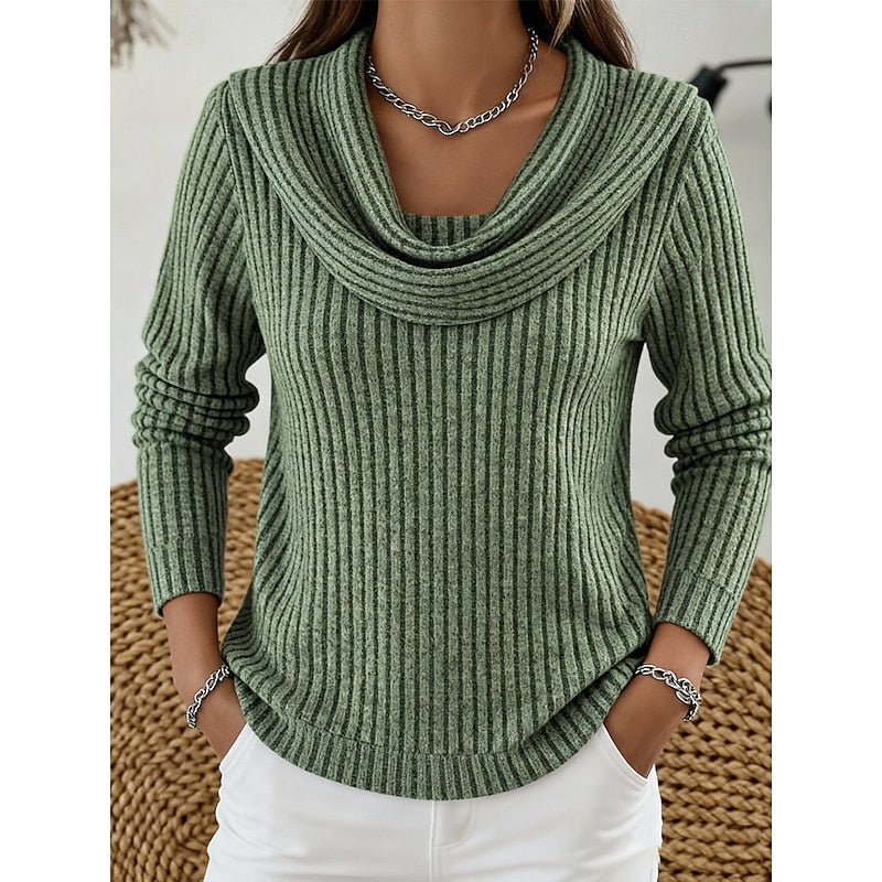 Women's Cozy Ribbed Knit Cowl Collar Sweater