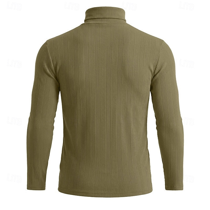 Men's Fitted Fine Rib High Neck Knit Sweater