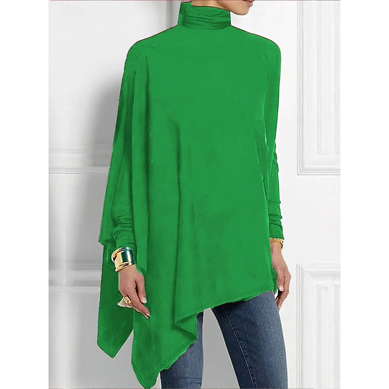 Women's Dressy Asymmetrical Hem High Neck Knit Sweater