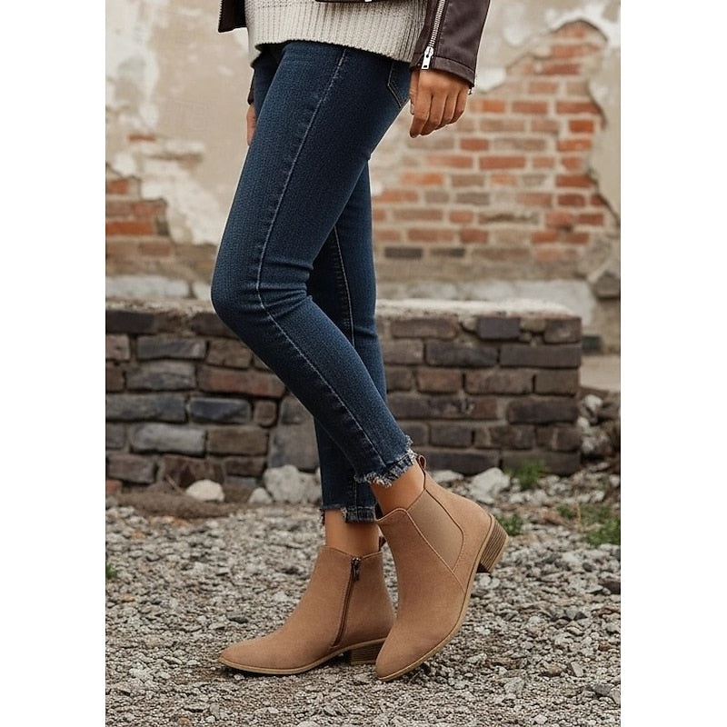 Women's Low Block Heel Graceful Pointed Short Boots