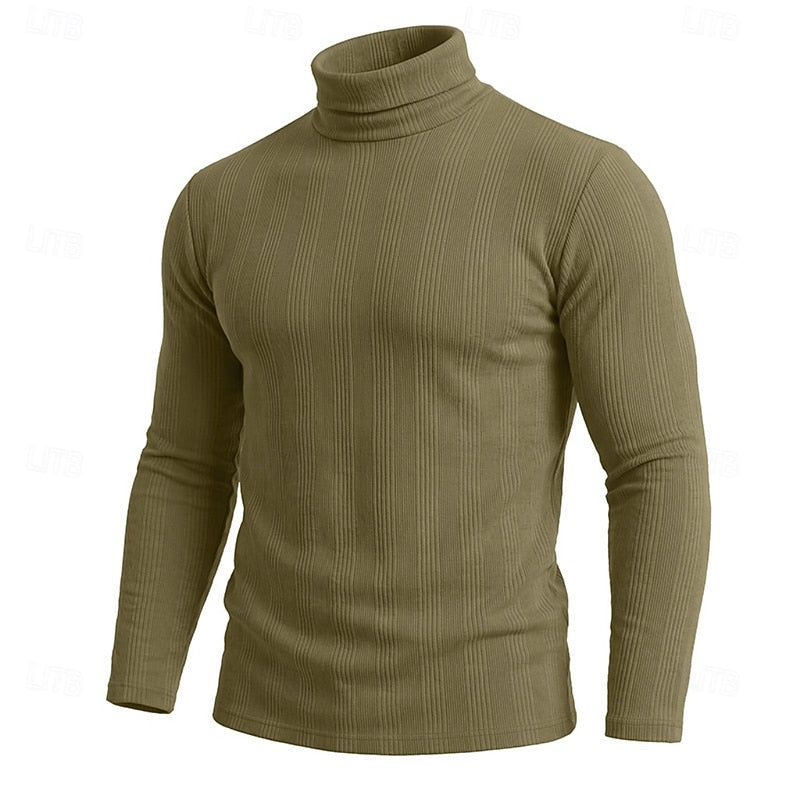 Men's Fitted Fine Rib High Neck Knit Sweater