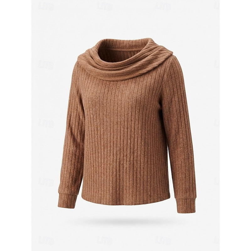 Women's Cozy Ribbed Knit Cowl Collar Sweater