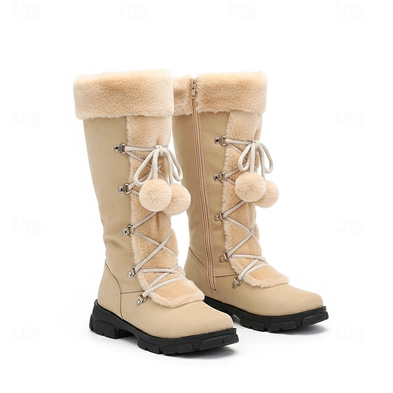 Women's Mid-Calf Winter Boots with Fur Collar and Laces
