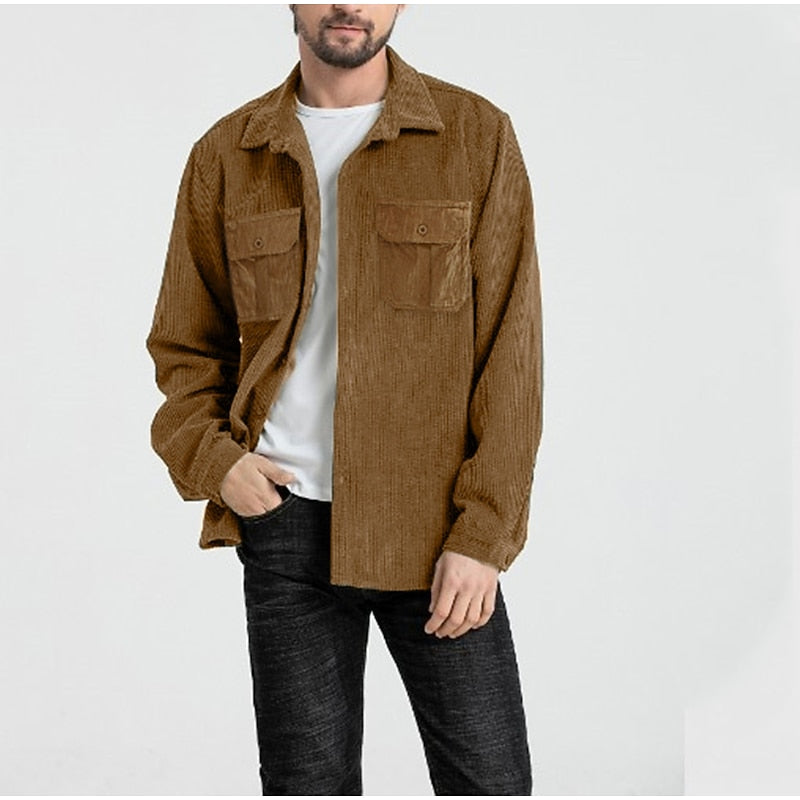 Men's Layering Textured Button-Down Overshirt with Pockets