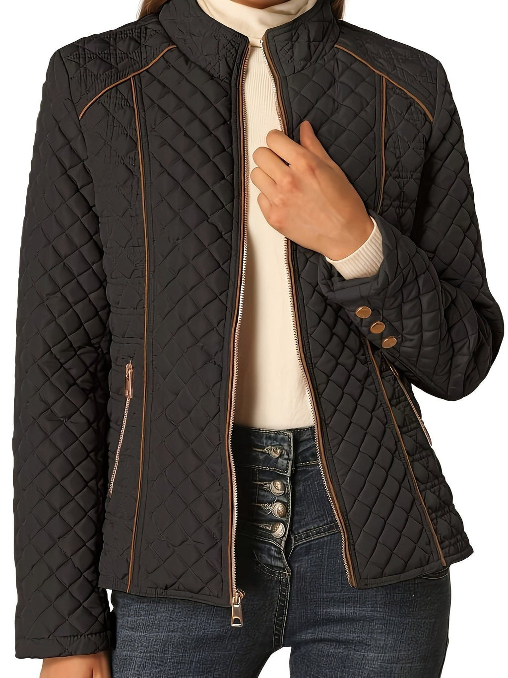 Women's Stand Collar Quilted Coat for Fall