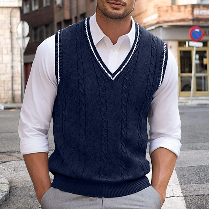 Men's Classic Cable Stitch Sweater Vest for Layering